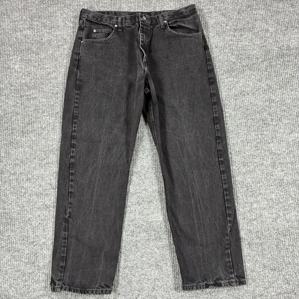Wrangler Mens Straight Leg Jeans 38x30 Black Denim Relaxed Fit Stretch Mid Rise